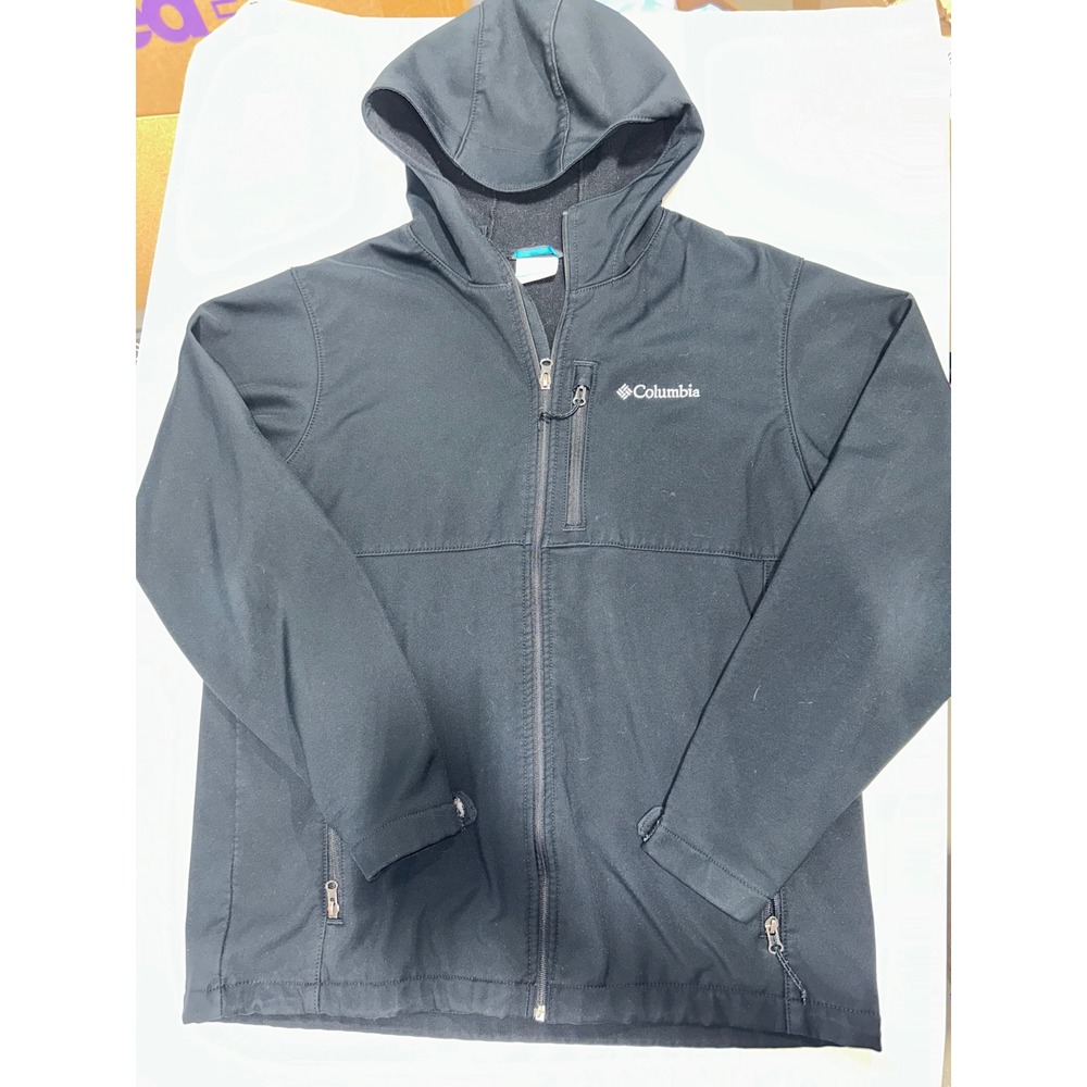 Columbia Mens Softshell Jacket Black Hooded Full Zip Fleece Lined Size L